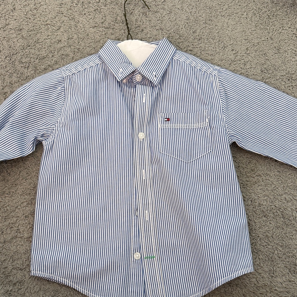 Tommy Hilfiger Blue and White Striped Kids Button-Down Shirt